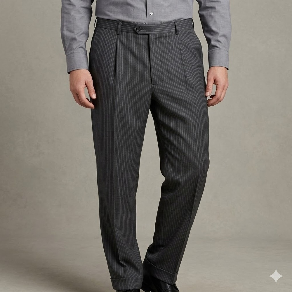Bachrach Pinstripe Suit Pants Men's Pleated Cuffed Charcoal Grey Wool 42L‎ EUC